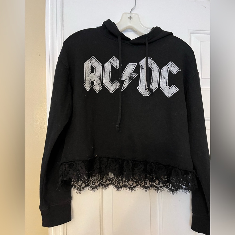 Black AC/DC Hoodie with Lace Hem